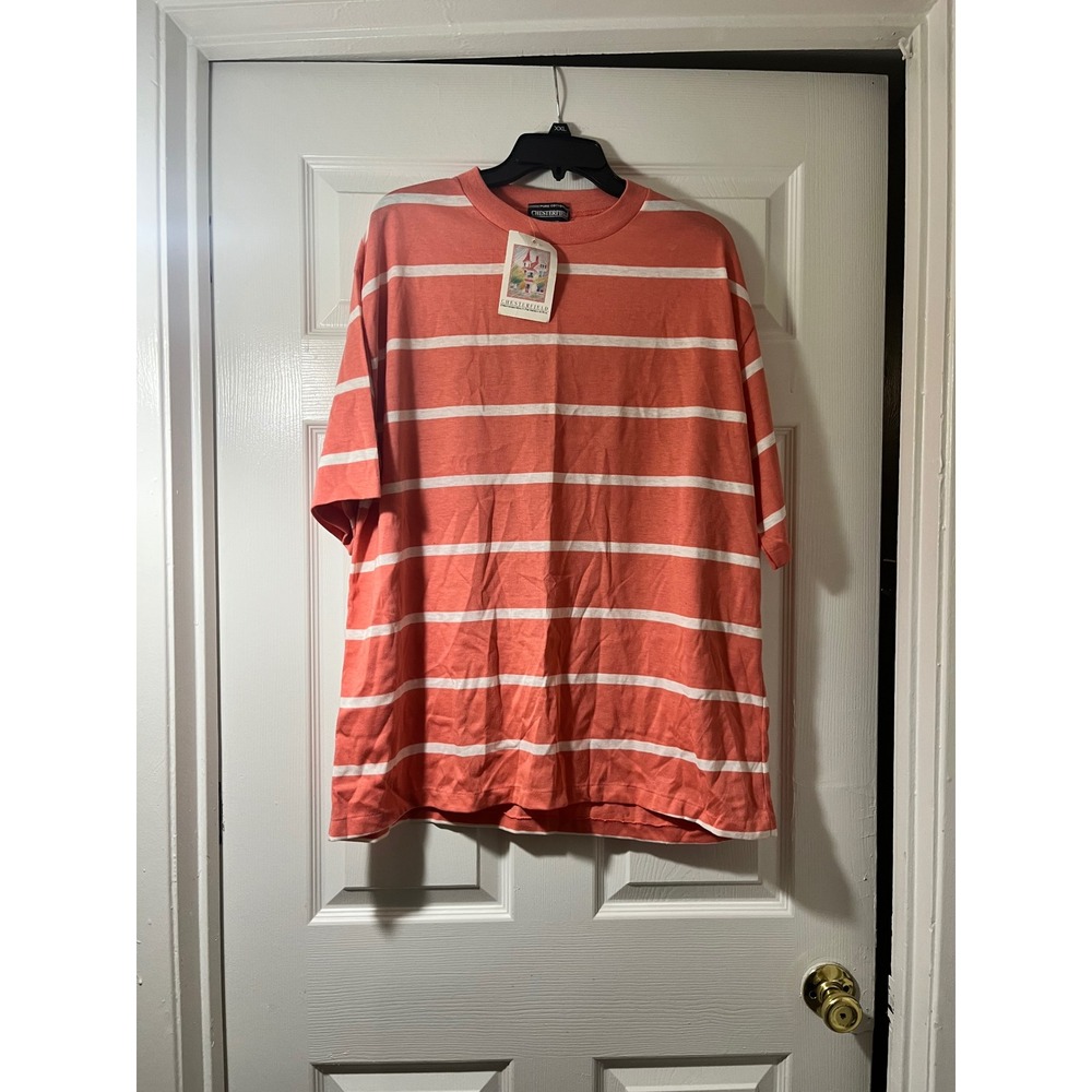 Vintage Chesterfield Striped T-Shirt Mens XL Salmon Coral‎ White Made in USA NWT